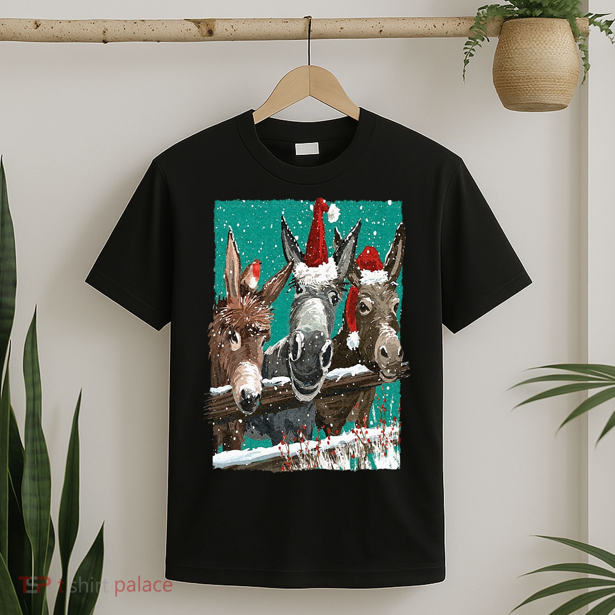 Donkey Santa Hat Donkey Lover Cute Donkey Christmas T-Shirt