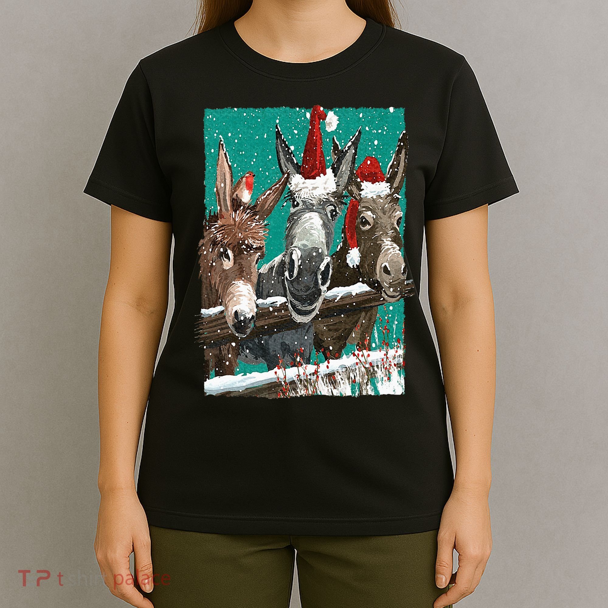 Donkey Santa Hat Donkey Lover Cute Donkey Christmas T-Shirt