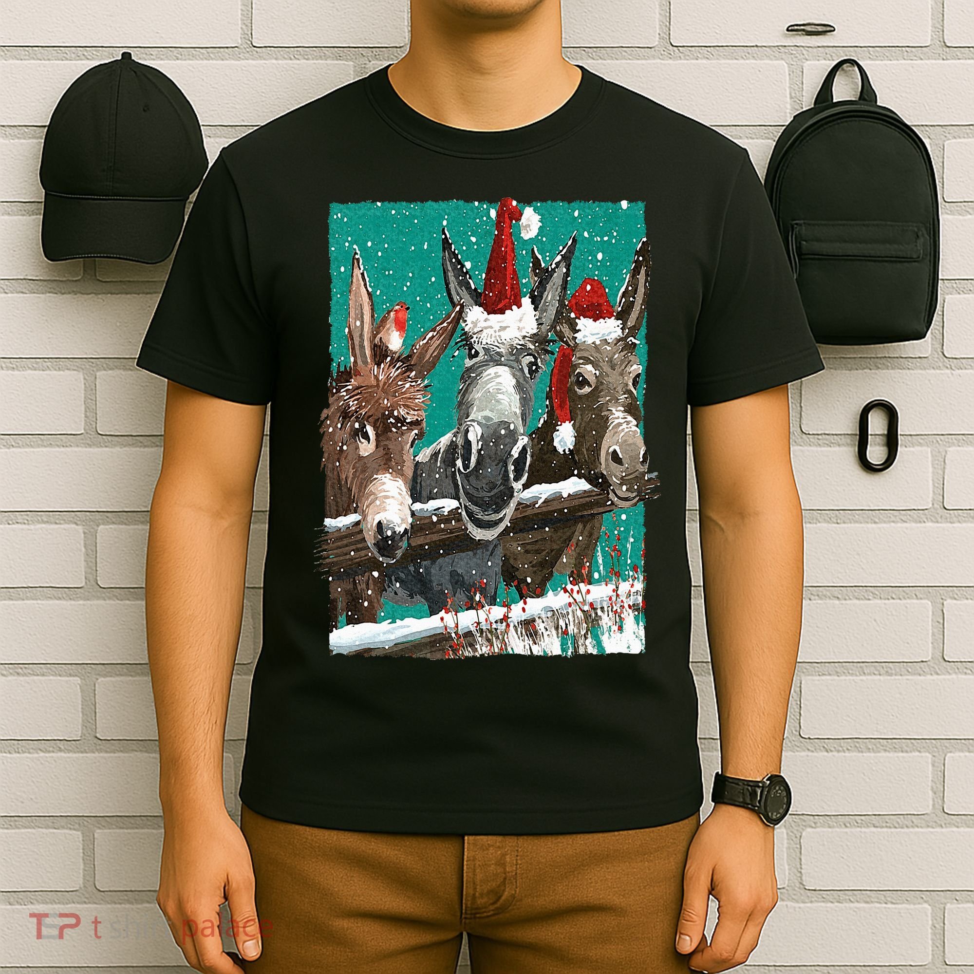 Donkey Santa Hat Donkey Lover Cute Donkey Christmas T-Shirt