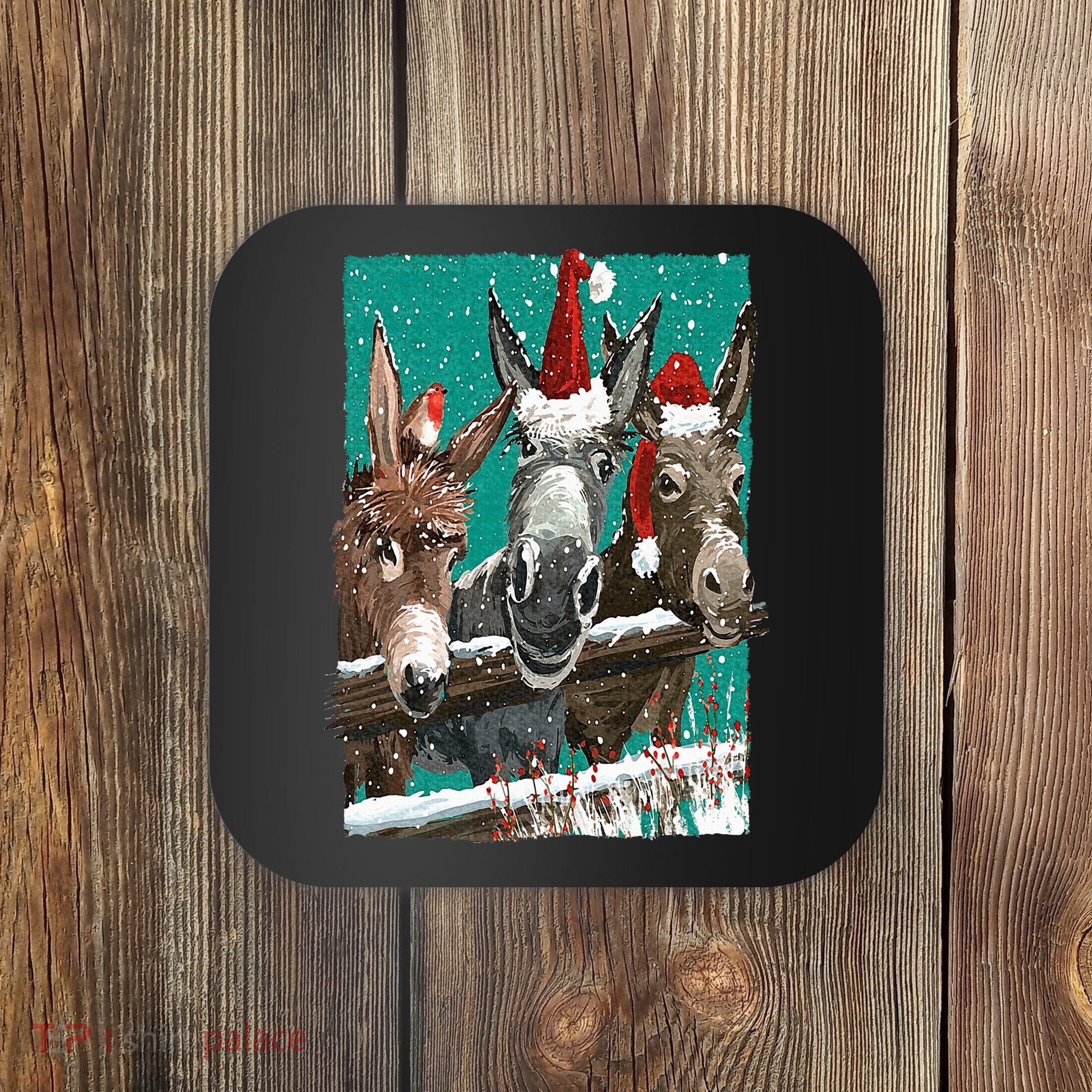 Donkey Santa Hat Donkey Lover Cute Donkey Christmas Coaster