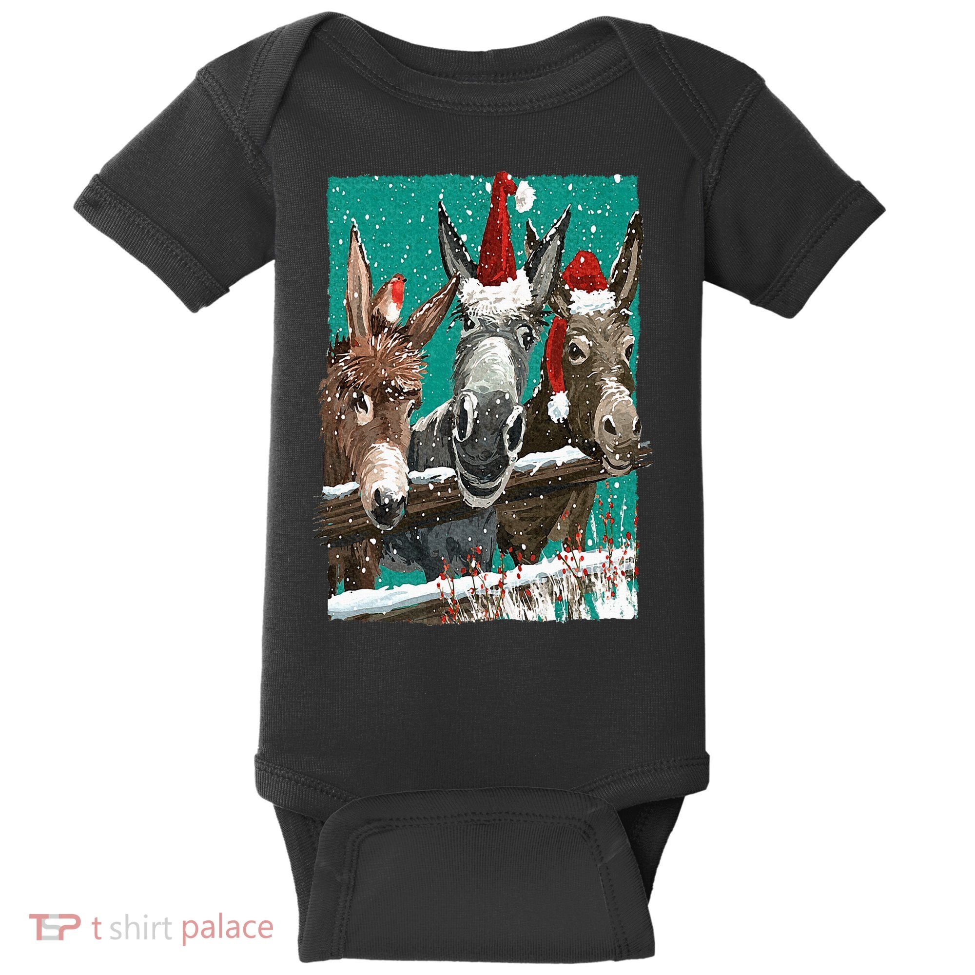 Donkey Santa Hat Donkey Lover Cute Donkey Christmas Baby Bodysuit