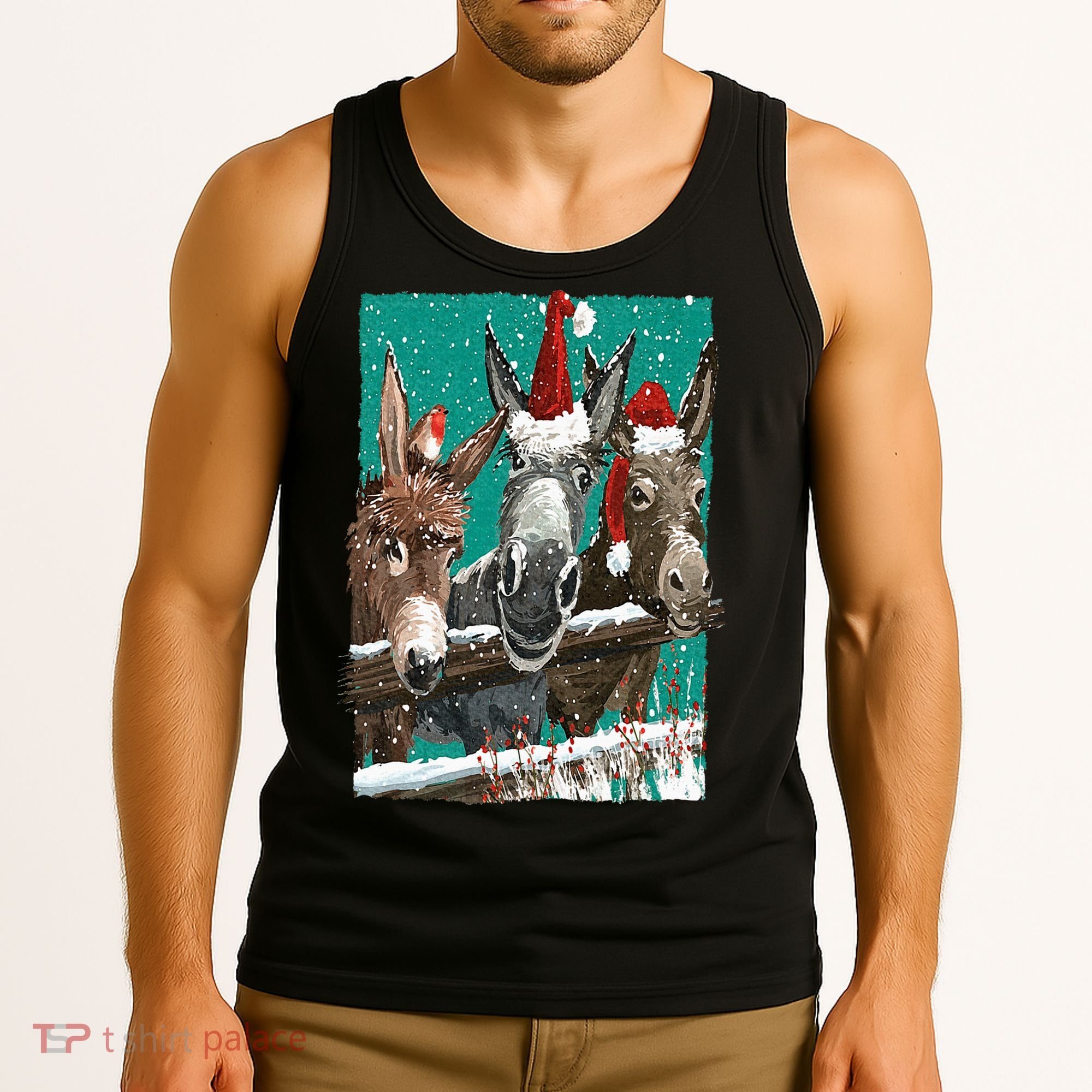 Donkey Santa Hat Donkey Lover Cute Donkey Christmas Tank Top