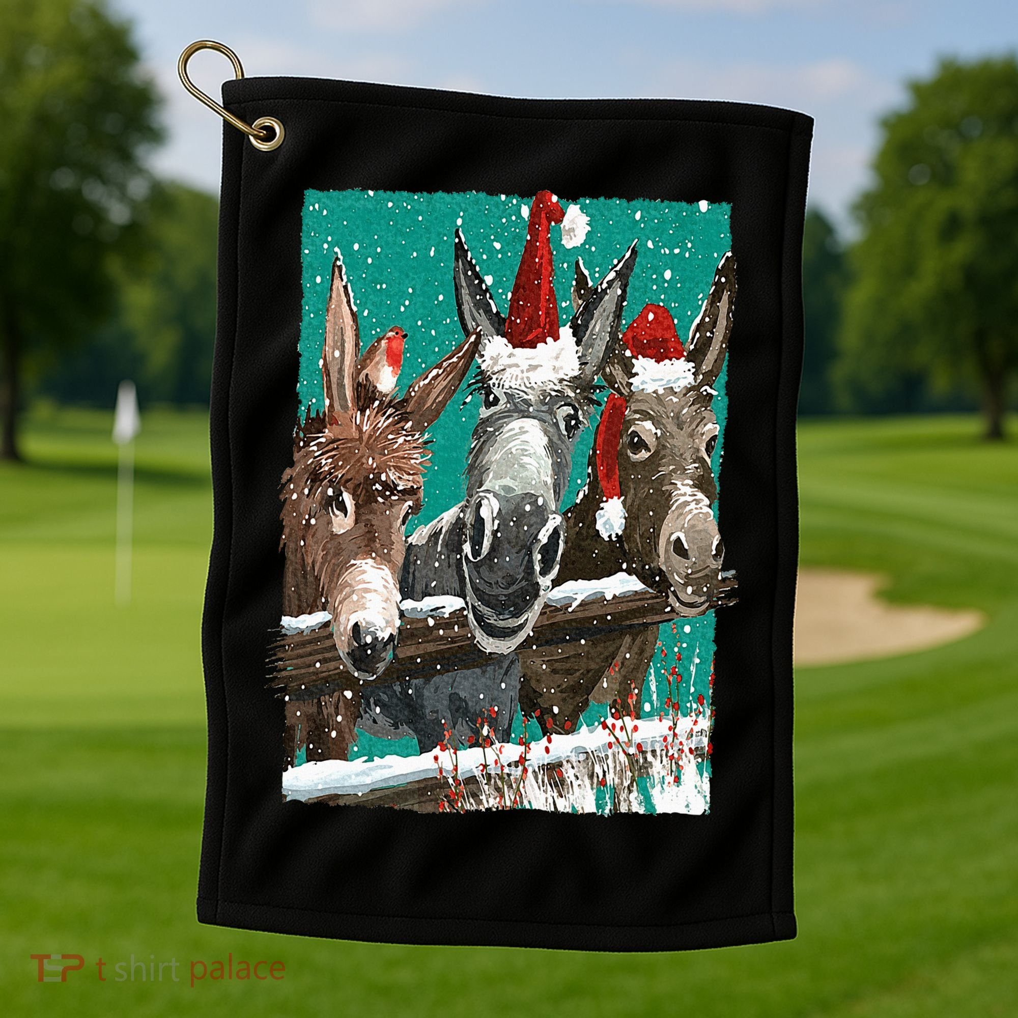 Donkey Santa Hat Donkey Lover Cute Donkey Christmas Golf Towel