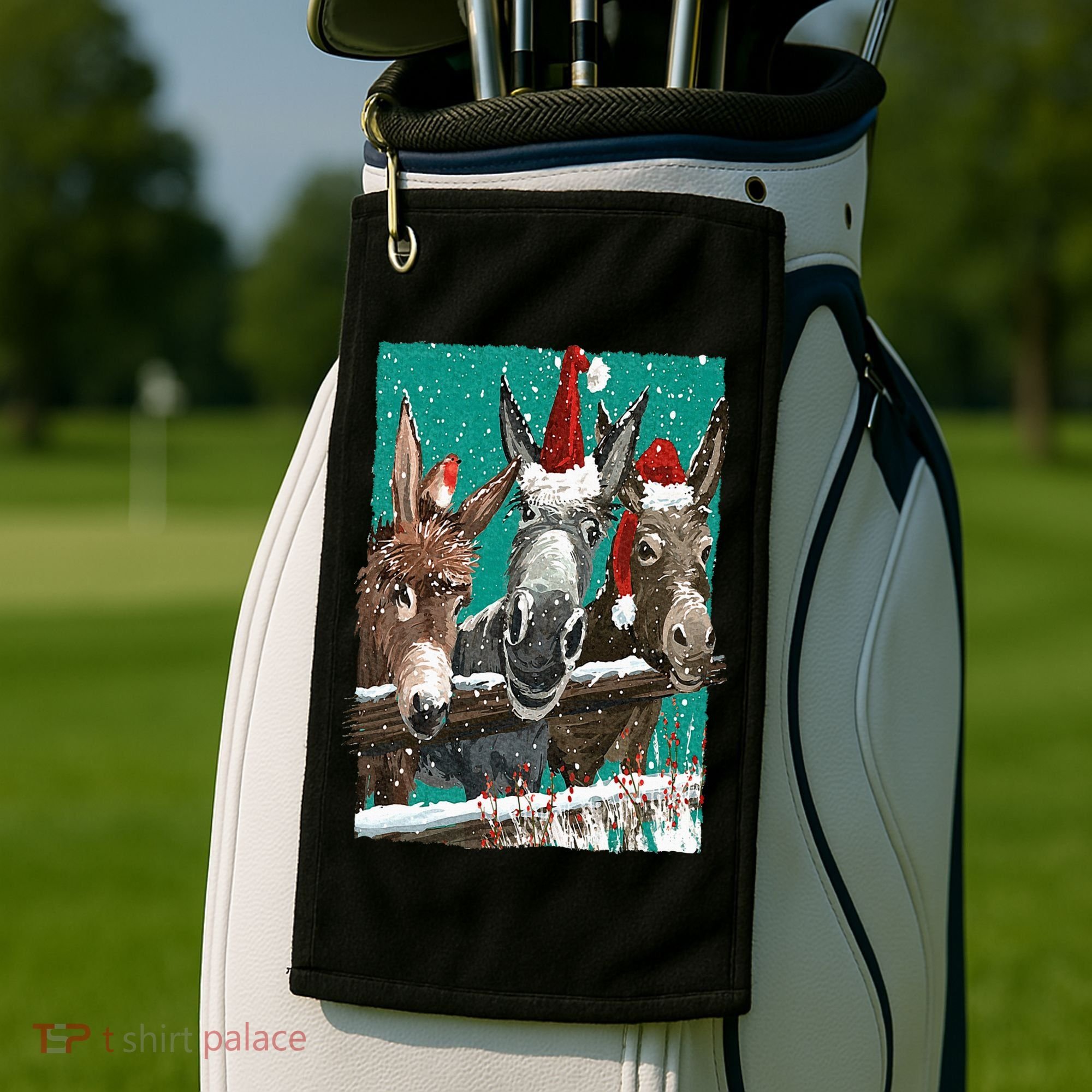 Donkey Santa Hat Donkey Lover Cute Donkey Christmas Golf Towel