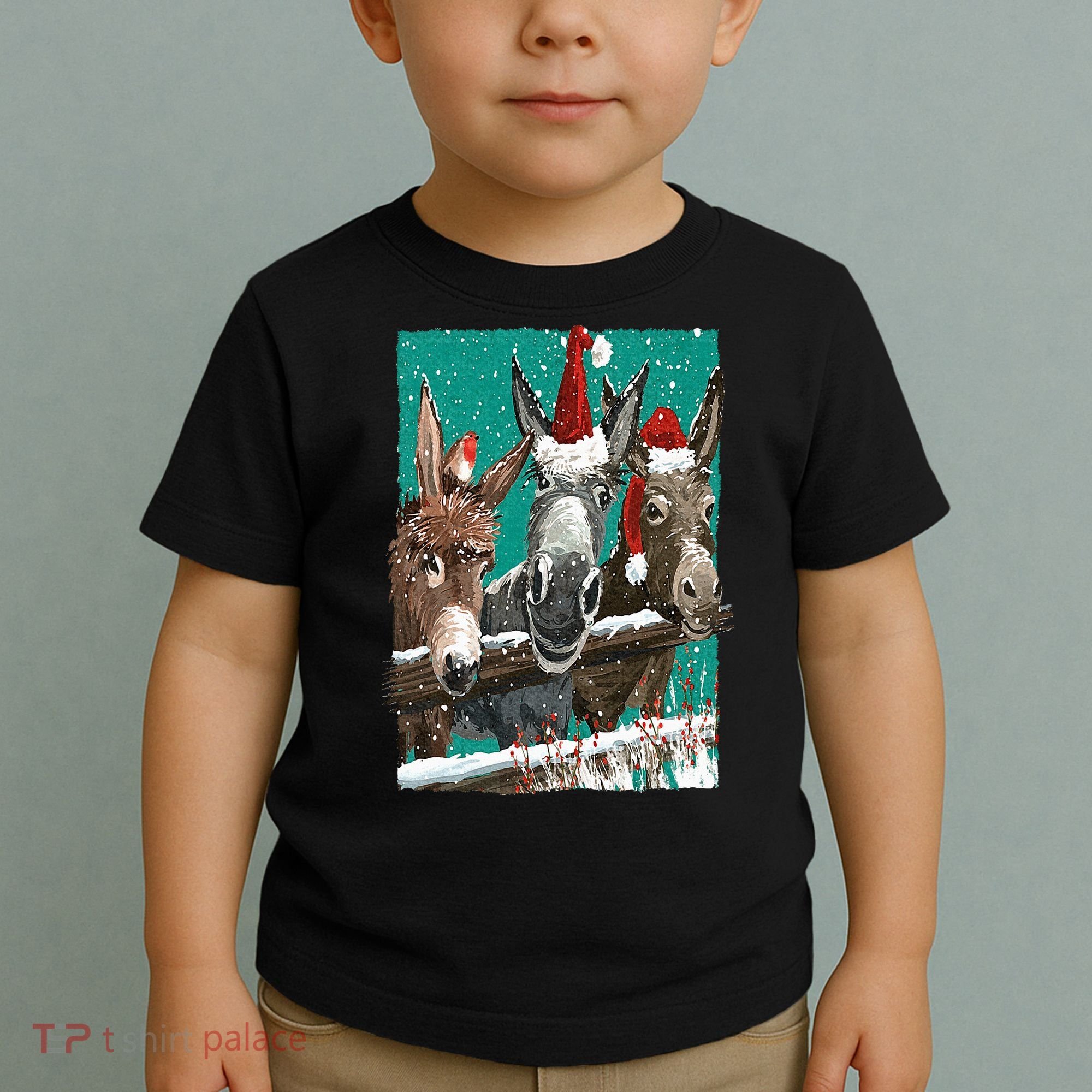 Donkey Santa Hat Donkey Lover Cute Donkey Christmas Toddler T-Shirt