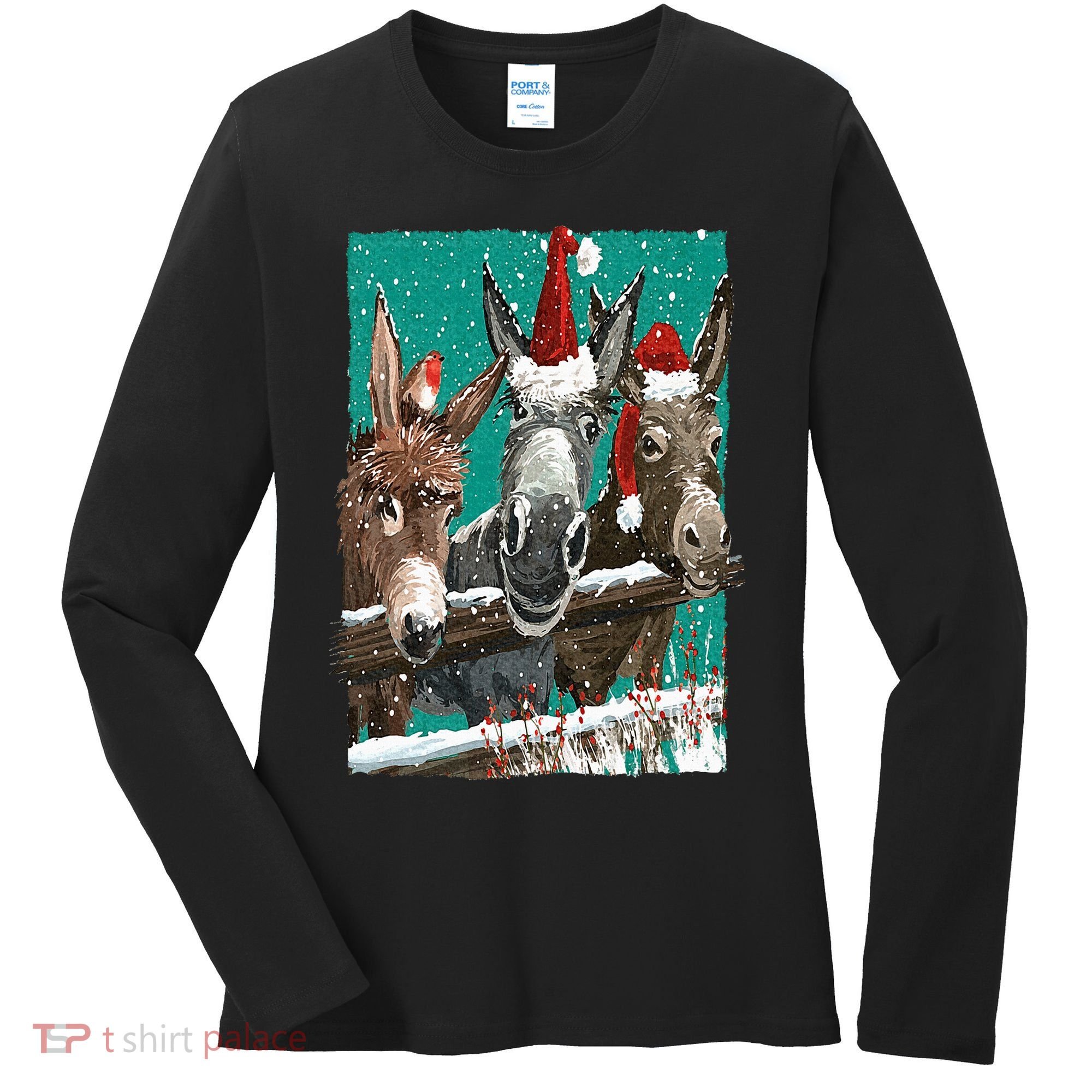 Donkey Santa Hat Donkey Lover Cute Donkey Christmas Women's Long Sleeve Shirt