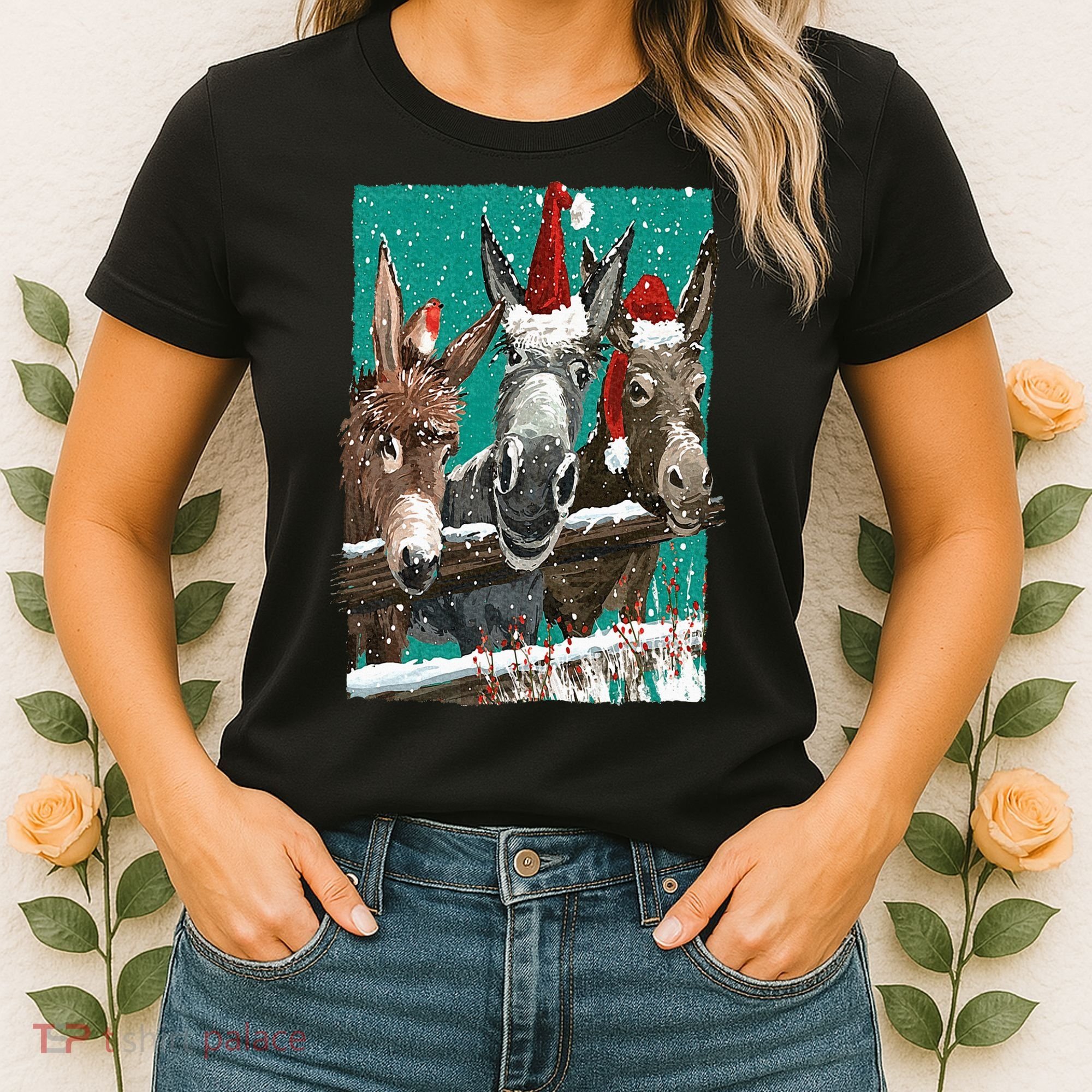 Donkey Santa Hat Donkey Lover Cute Donkey Christmas Women's T-Shirt