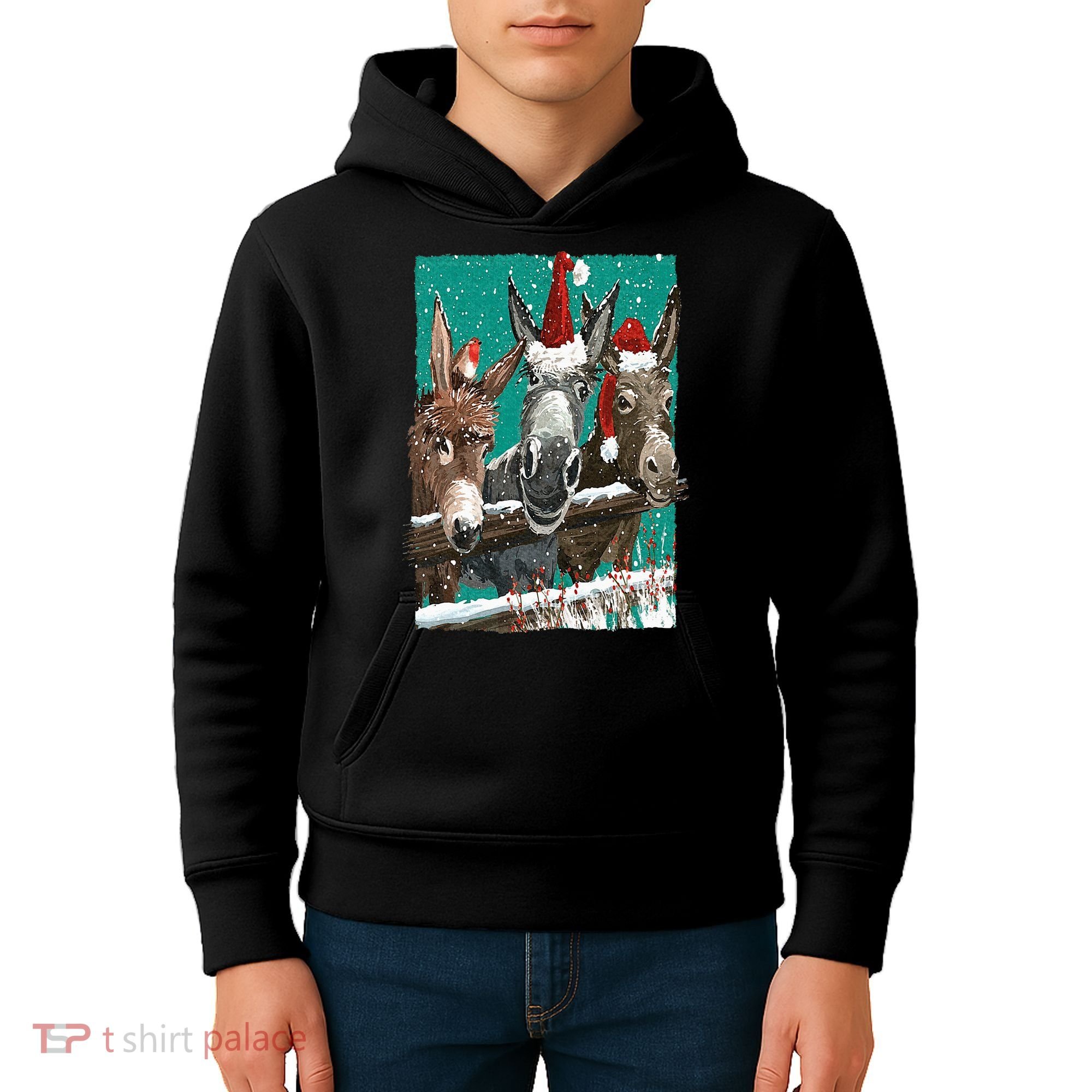 Donkey Santa Hat Donkey Lover Cute Donkey Christmas Kids Hoodie