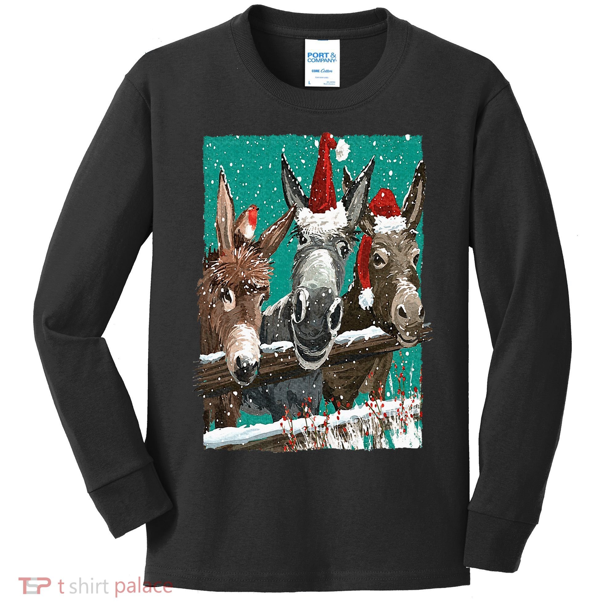Donkey Santa Hat Donkey Lover Cute Donkey Christmas Kids Long Sleeve Shirt