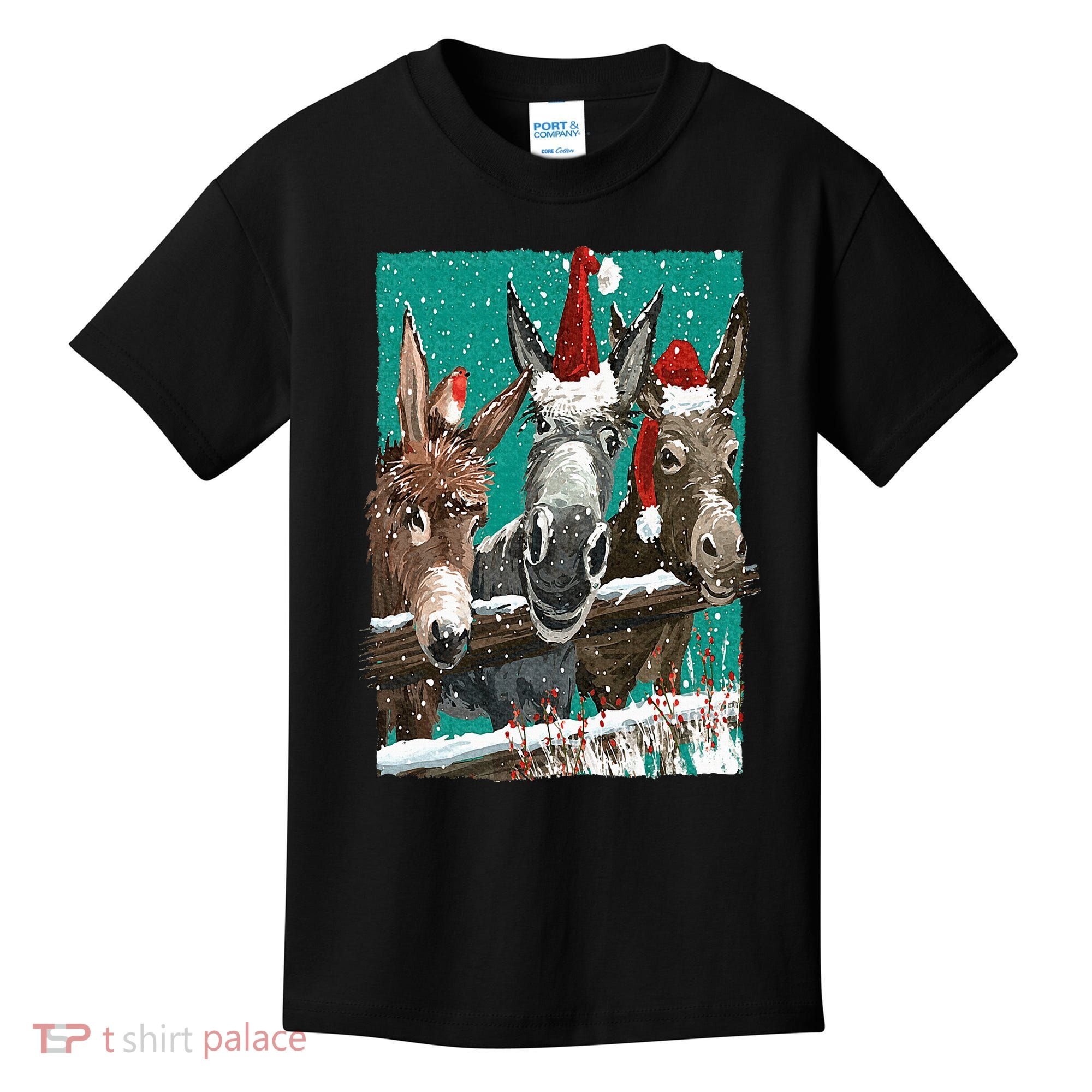 Donkey Santa Hat Donkey Lover Cute Donkey Christmas Kids T-Shirt