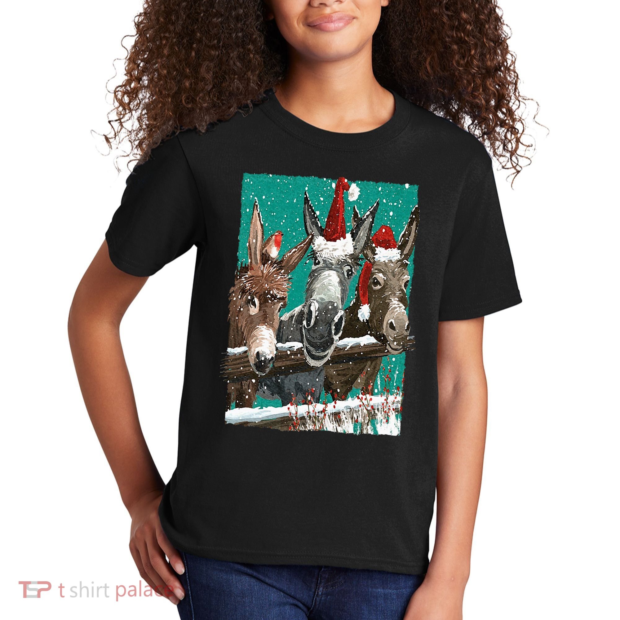 Donkey Santa Hat Donkey Lover Cute Donkey Christmas Kids T-Shirt