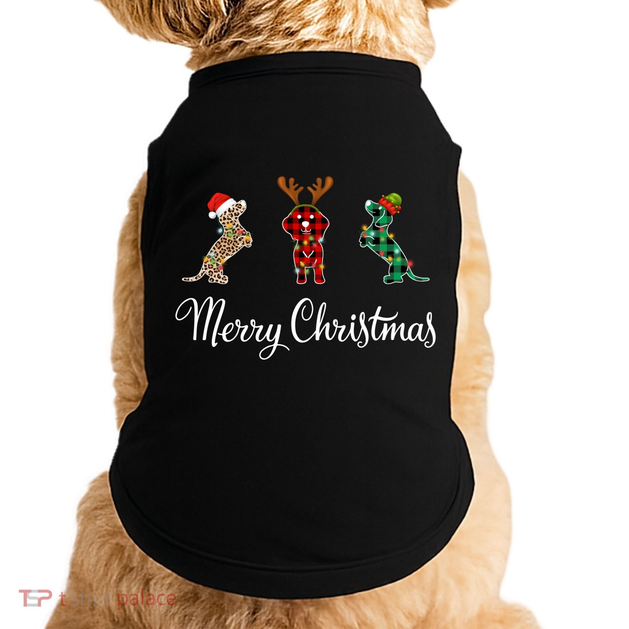 Dachshund Santa Hat Reindeer Christmas Leopard Buffalo Plaid Gift Doggie Tank