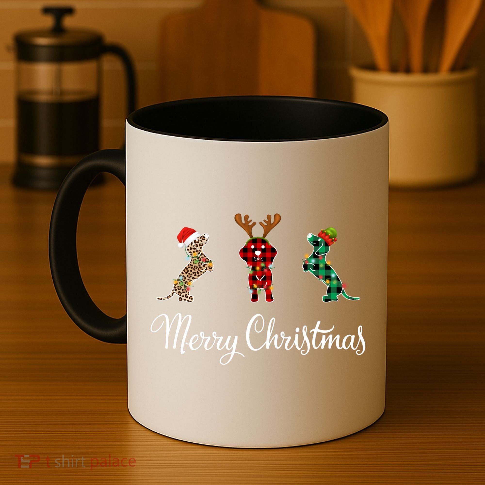 Dachshund Santa Hat Reindeer Christmas Leopard Buffalo Plaid Gift Coffee Mug