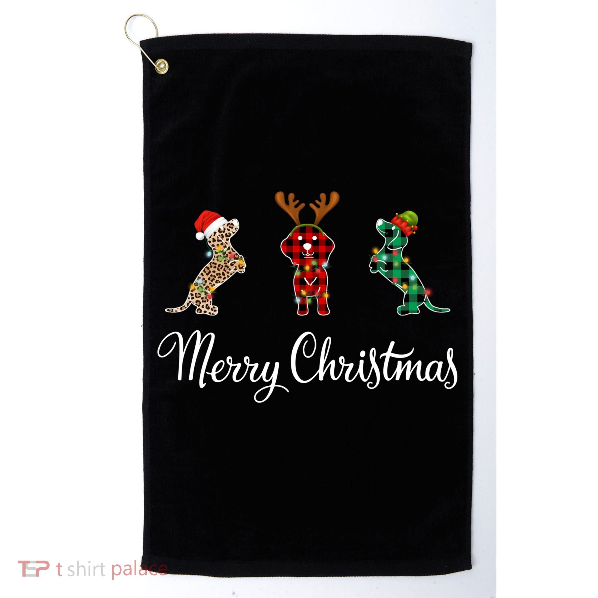 Dachshund Santa Hat Reindeer Christmas Leopard Buffalo Plaid Gift Golf Towel