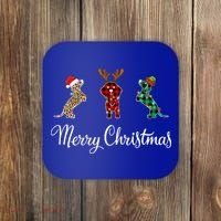 Dachshund Santa Hat Reindeer Christmas Leopard Buffalo Plaid Gift Coaster thumb 0