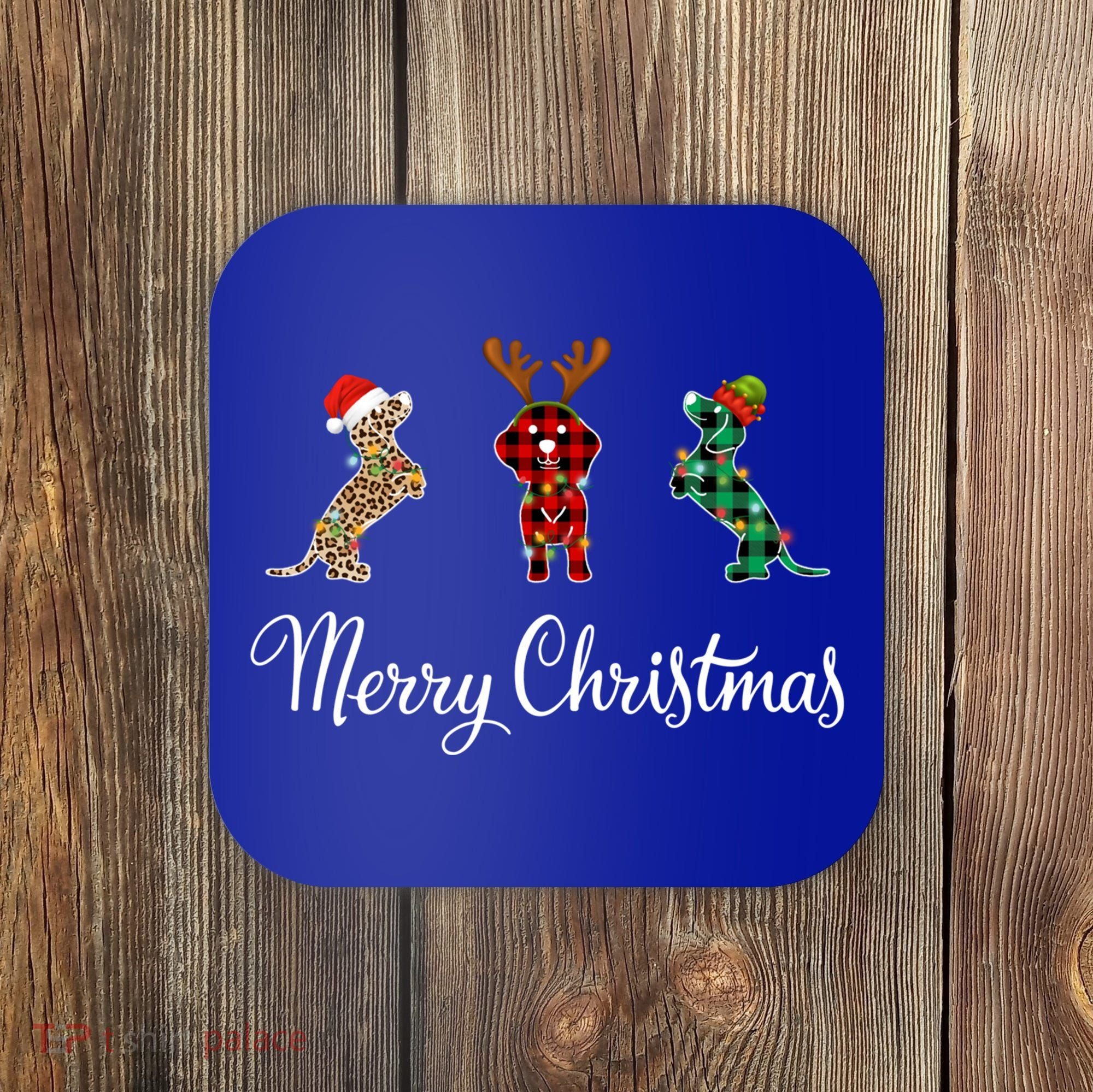 Dachshund Santa Hat Reindeer Christmas Leopard Buffalo Plaid Gift Coaster