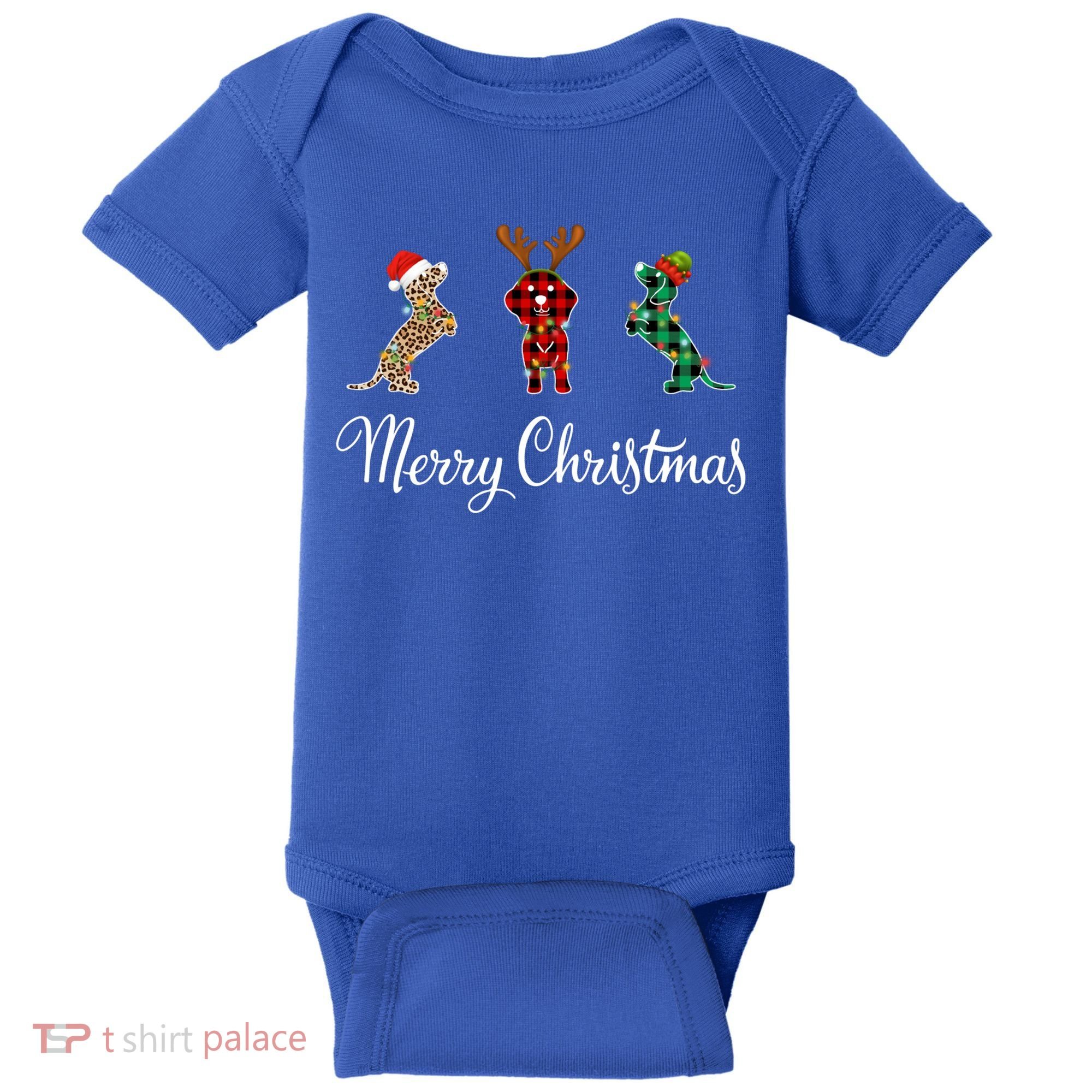 Dachshund Santa Hat Reindeer Christmas Leopard Buffalo Plaid Gift Baby Bodysuit