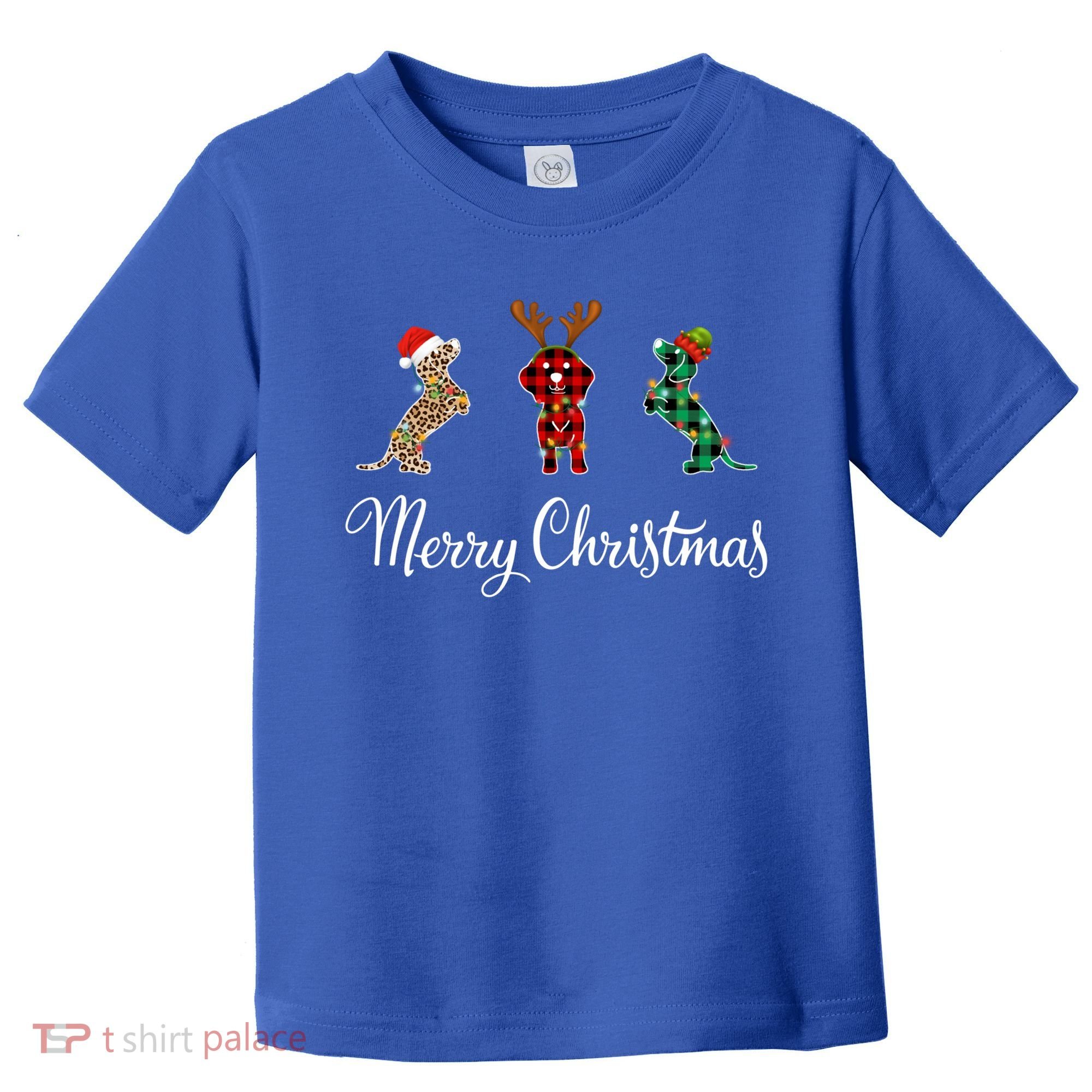 Dachshund Santa Hat Reindeer Christmas Leopard Buffalo Plaid Gift Toddler T-Shirt