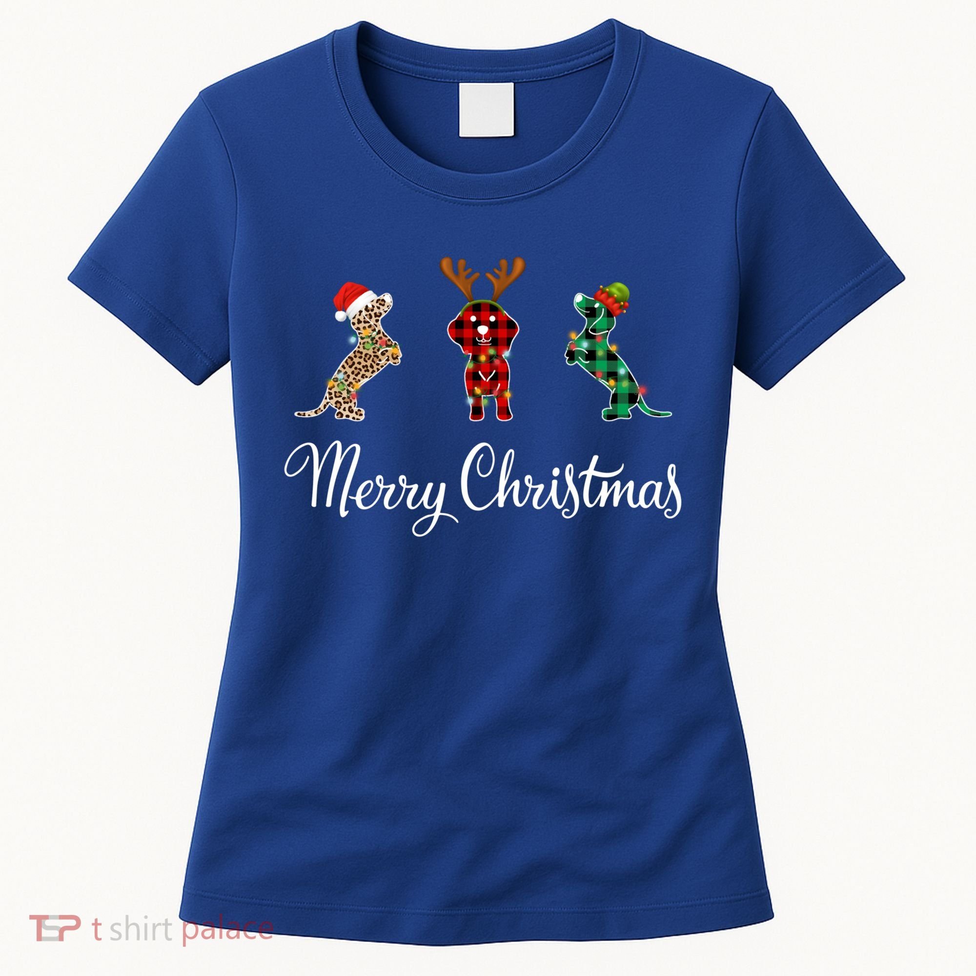 Dachshund Santa Hat Reindeer Christmas Leopard Buffalo Plaid Gift Women's T-Shirt