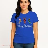 Dachshund Santa Hat Reindeer Christmas Leopard Buffalo Plaid Gift Women's T-Shirt thumb 4