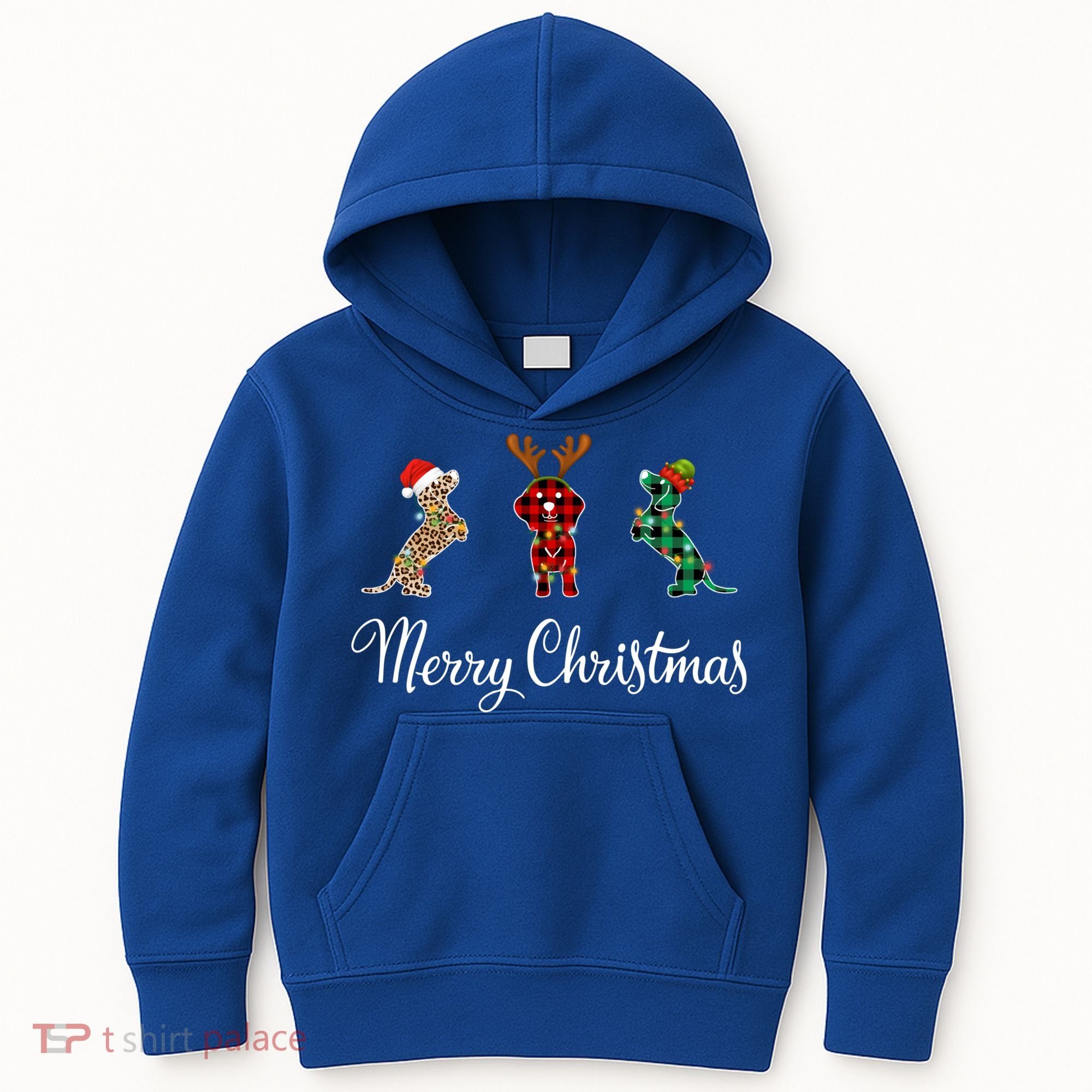 Dachshund Santa Hat Reindeer Christmas Leopard Buffalo Plaid Gift Kids Hoodie