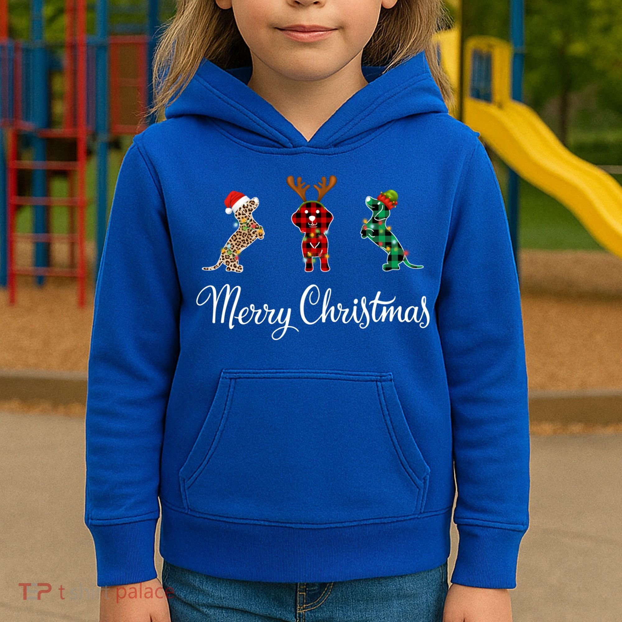 Dachshund Santa Hat Reindeer Christmas Leopard Buffalo Plaid Gift Kids Hoodie