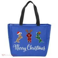 Dachshund Santa Hat Reindeer Christmas Leopard Buffalo Plaid Gift Tote Bag thumb 0