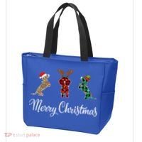 Dachshund Santa Hat Reindeer Christmas Leopard Buffalo Plaid Gift Tote Bag thumb 3