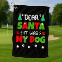 Dear Santa It Was My Dog Funny Naughty Xmas Golf Towel thumb 1