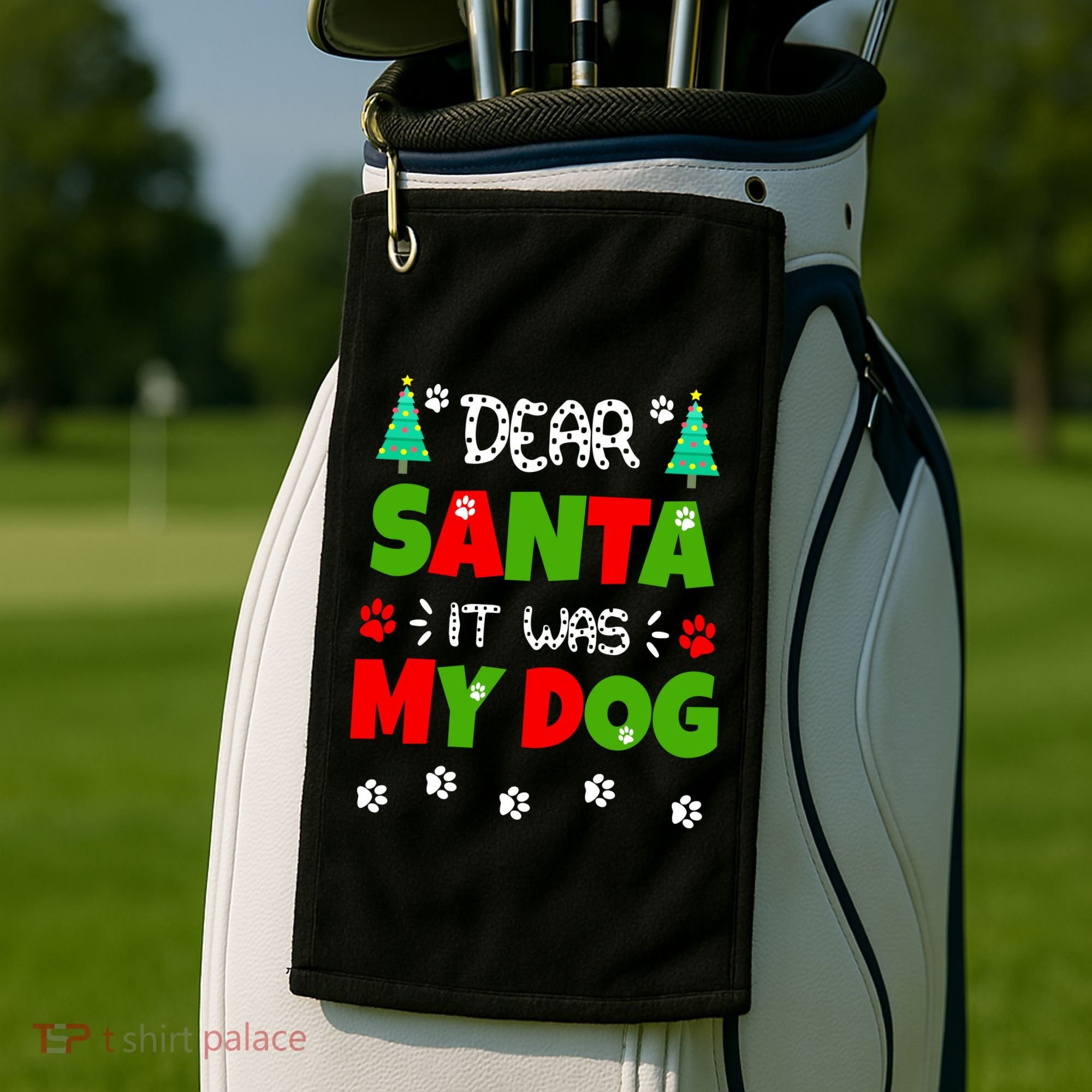 Dear Santa It Was My Dog Funny Naughty Xmas Golf Towel
