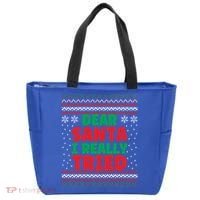 Dear Santa I Really Tried Funny Ugly Christmas Sweater Gift Tote Bag thumb 0