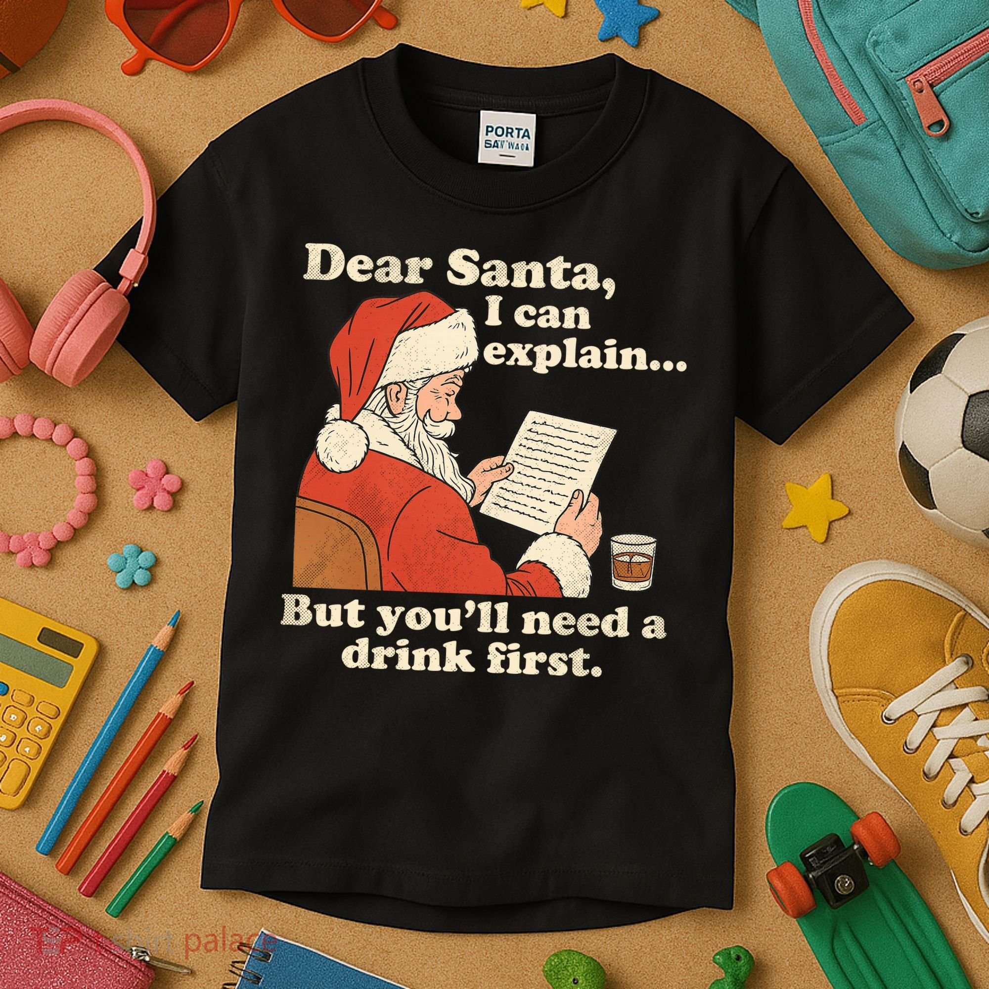 Dear Santa I Can Explain But Youll Need A Drink First Kids T-Shirt