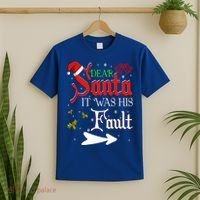Dear Santa It Was His Fault Funny Xmas Couples For Christmas Gift T-Shirt thumb 2
