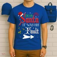 Dear Santa It Was His Fault Funny Xmas Couples For Christmas Gift T-Shirt thumb 6