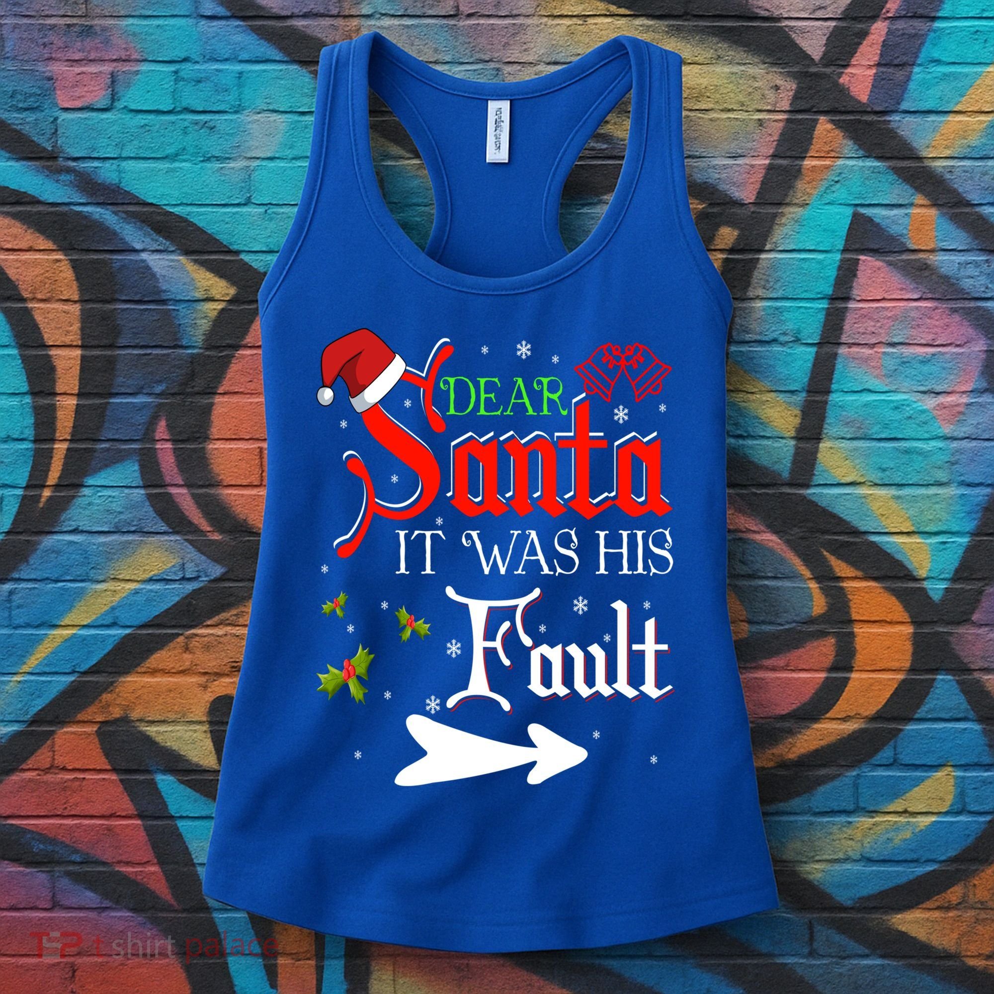 Dear Santa It Was His Fault Funny Xmas Couples For Christmas Gift Women's Tank Top