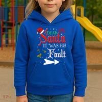 Dear Santa It Was His Fault Funny Xmas Couples For Christmas Gift Kids Hoodie thumb 3