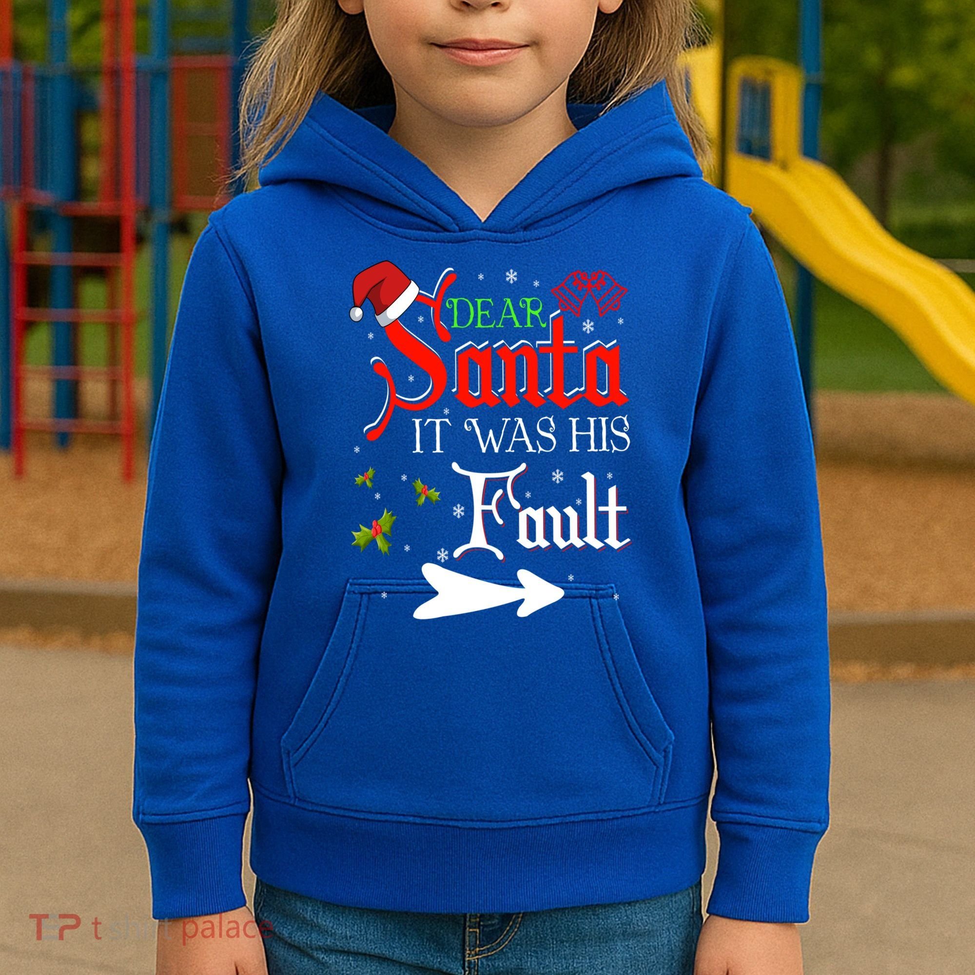 Dear Santa It Was His Fault Funny Xmas Couples For Christmas Gift Kids Hoodie