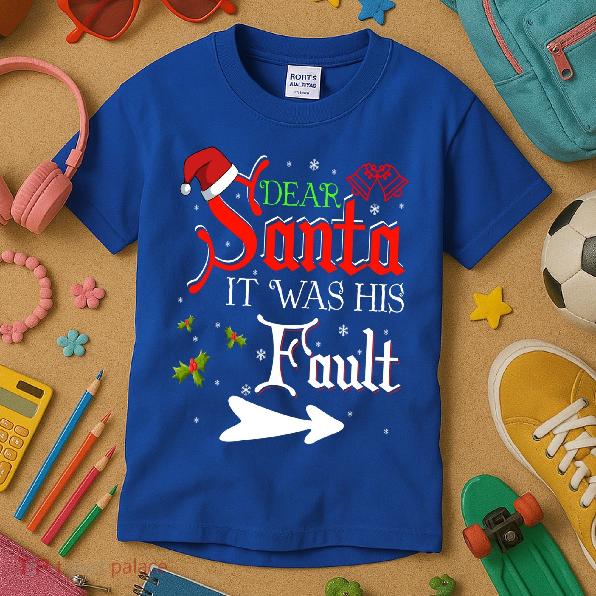 Dear Santa It Was His Fault Funny Xmas Couples For Christmas Gift Kids T-Shirt