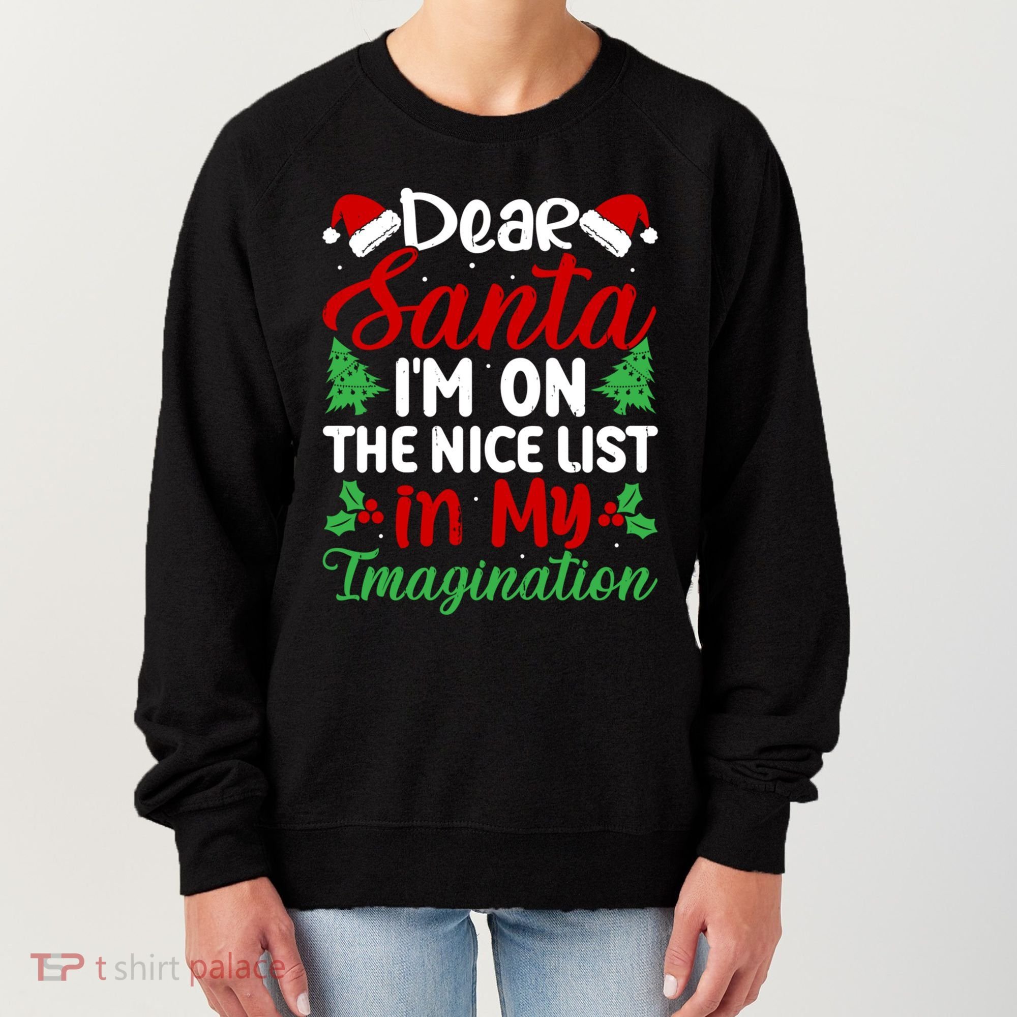 Dear Santa IM On Nice List In My Imagination Xmas Cute Gift Women's Sweatshirt