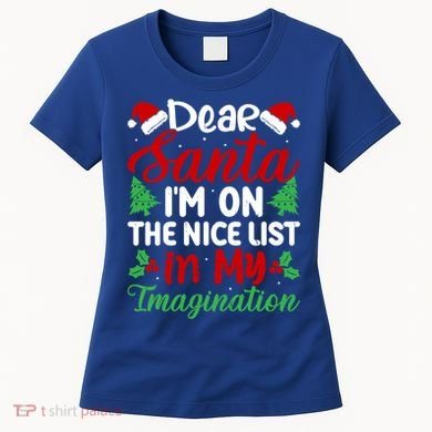 Dear Santa IM On Nice List In My Imagination Xmas Cute Gift Women's T-Shirt