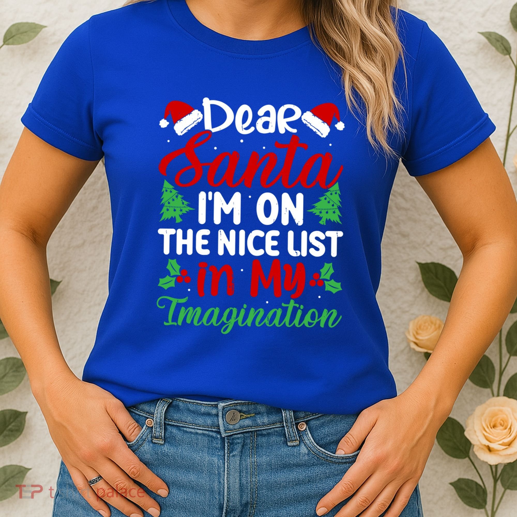 Dear Santa IM On Nice List In My Imagination Xmas Cute Gift Women's T-Shirt