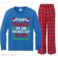 Dear Santa IM On Nice List In My Imagination Xmas Cute Gift Kids Long Sleeve Plaid Pajama Set thumb 0