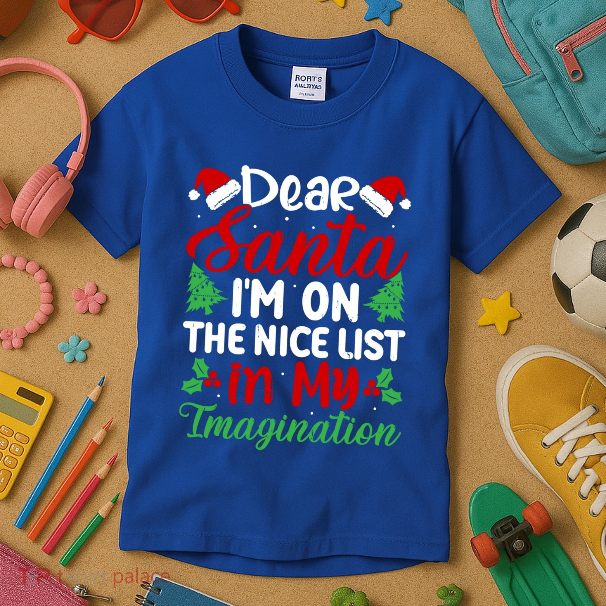 Dear Santa IM On Nice List In My Imagination Xmas Cute Gift Kids T-Shirt