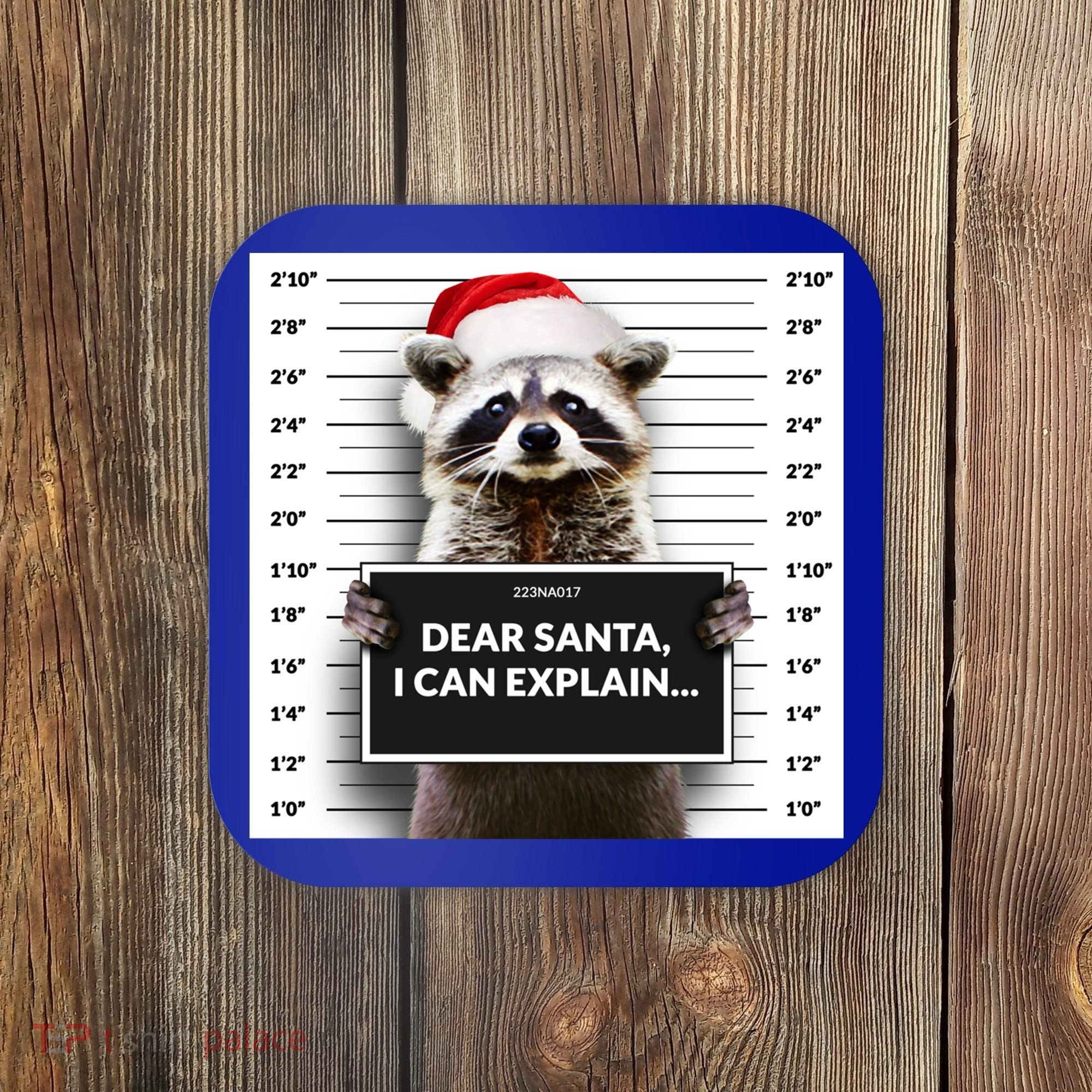 Dear Santa I Can Explain Funny Christmas Raccoon Meaningful Gift Coaster