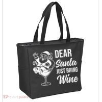 Dear Santa Just Bring Wine Christmas Tote Bag thumb 2