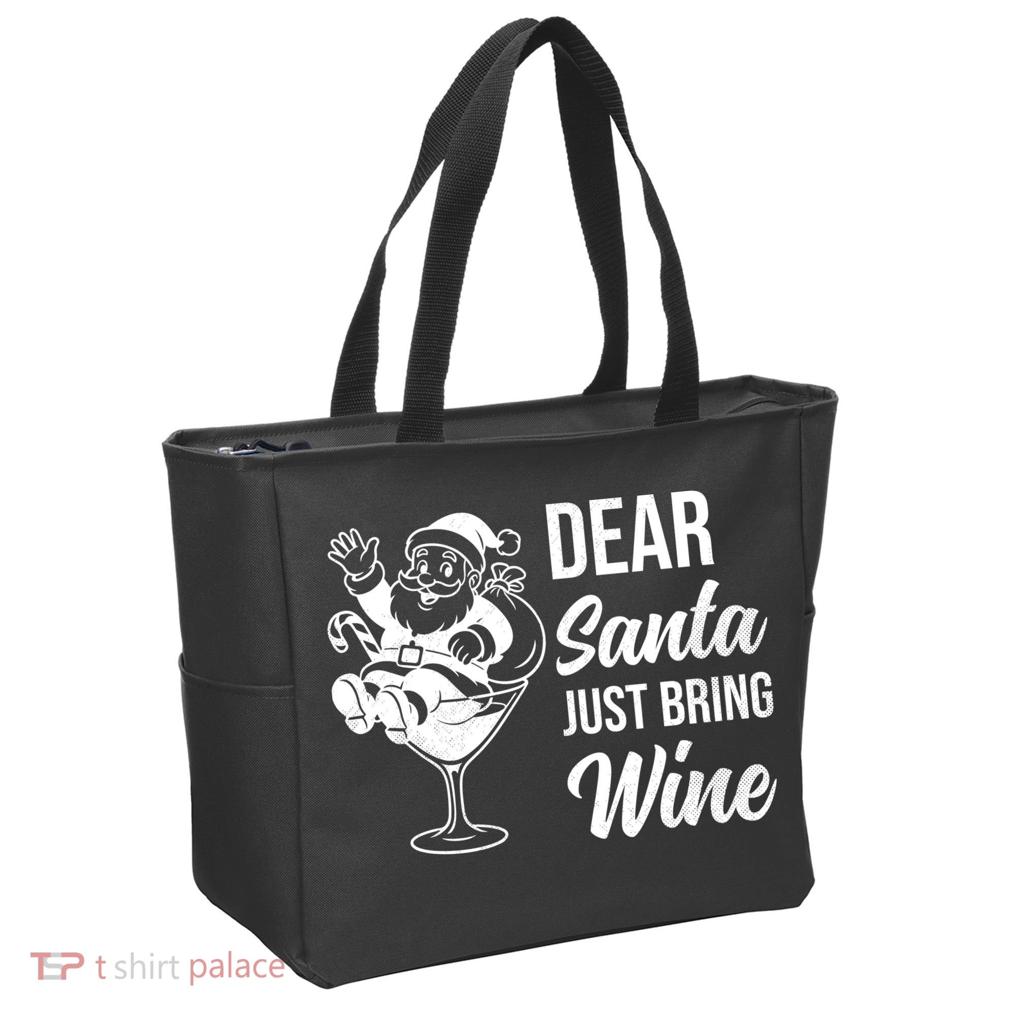 Dear Santa Just Bring Wine Christmas Tote Bag