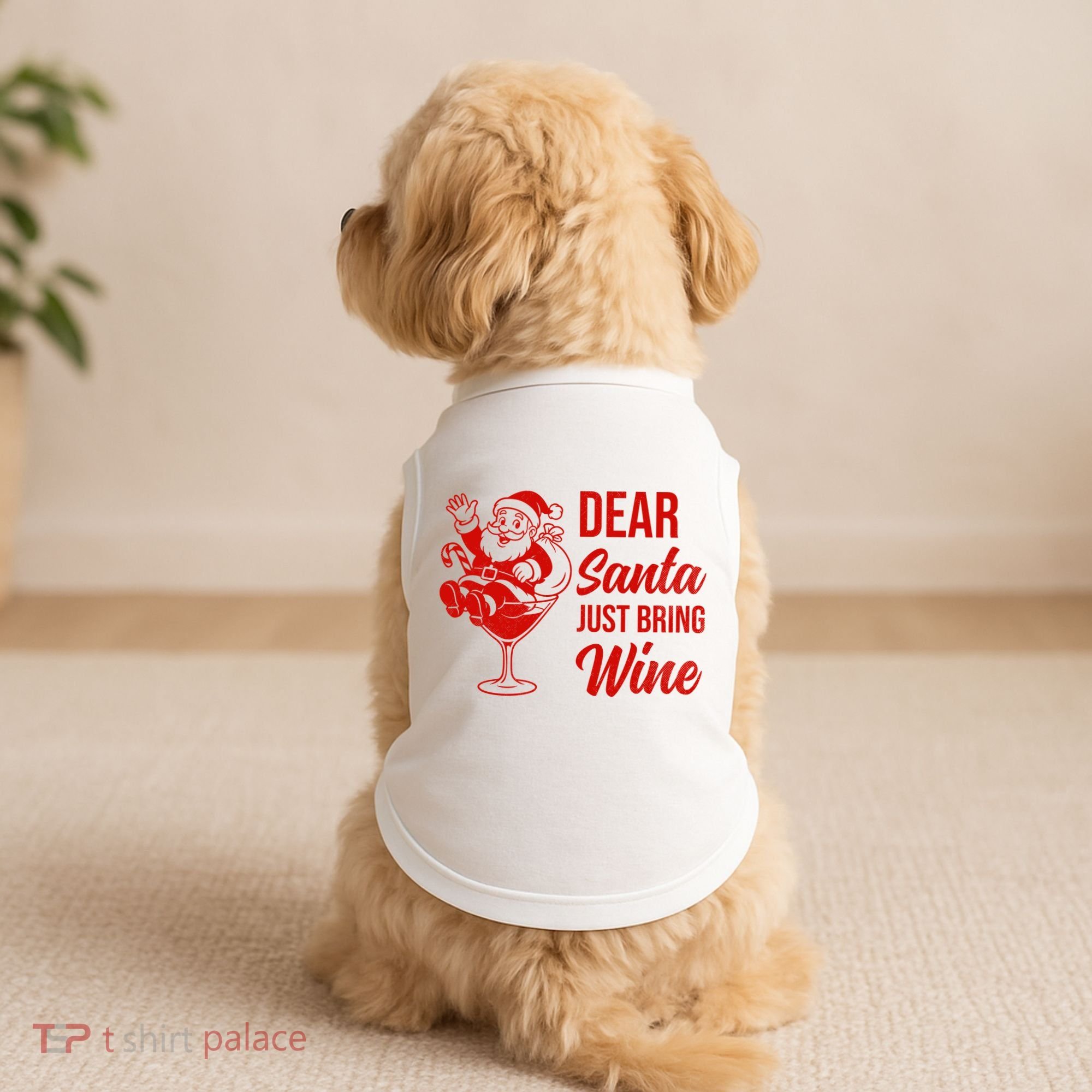 Dear Santa Just Bring Wine Christmas Doggie Tank