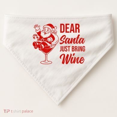 Dear Santa Just Bring Wine Christmas USA-Made Doggie Bandana