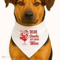 Dear Santa Just Bring Wine Christmas USA-Made Doggie Bandana thumb 1