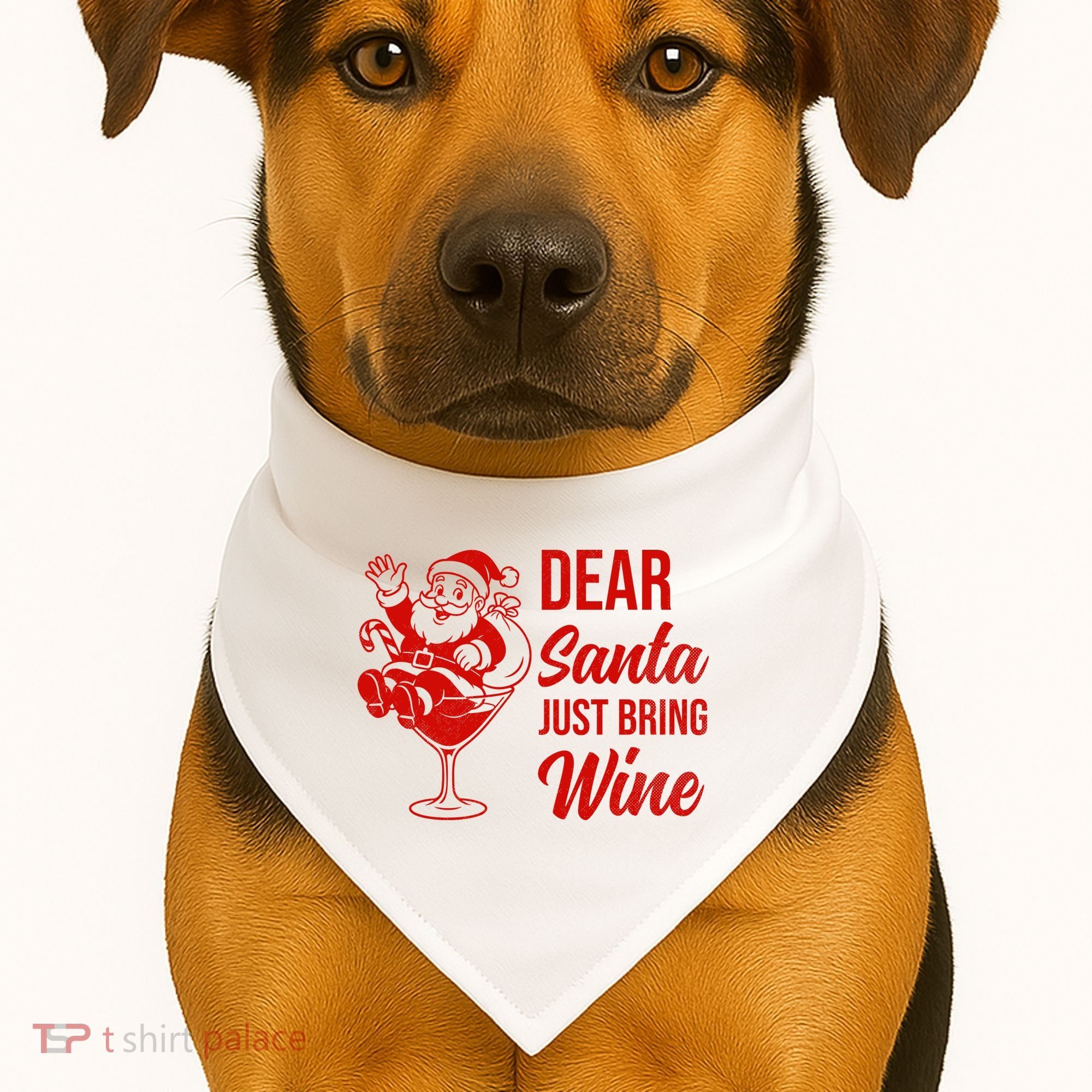 Dear Santa Just Bring Wine Christmas USA-Made Doggie Bandana